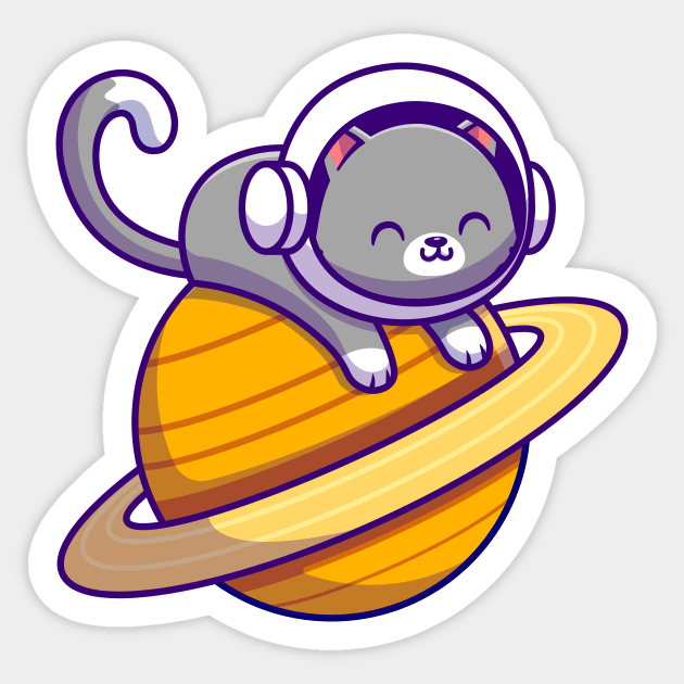 Cute Astronaut Cat Lying On Planet Sticker by Catalyst Labs